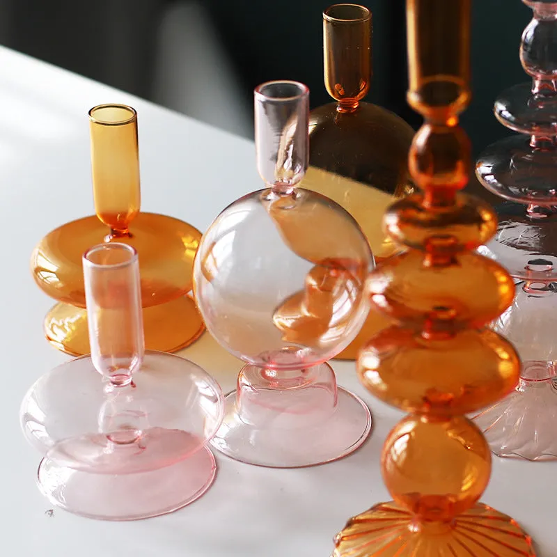 Nordic Pastel Glass Candlestick Holders