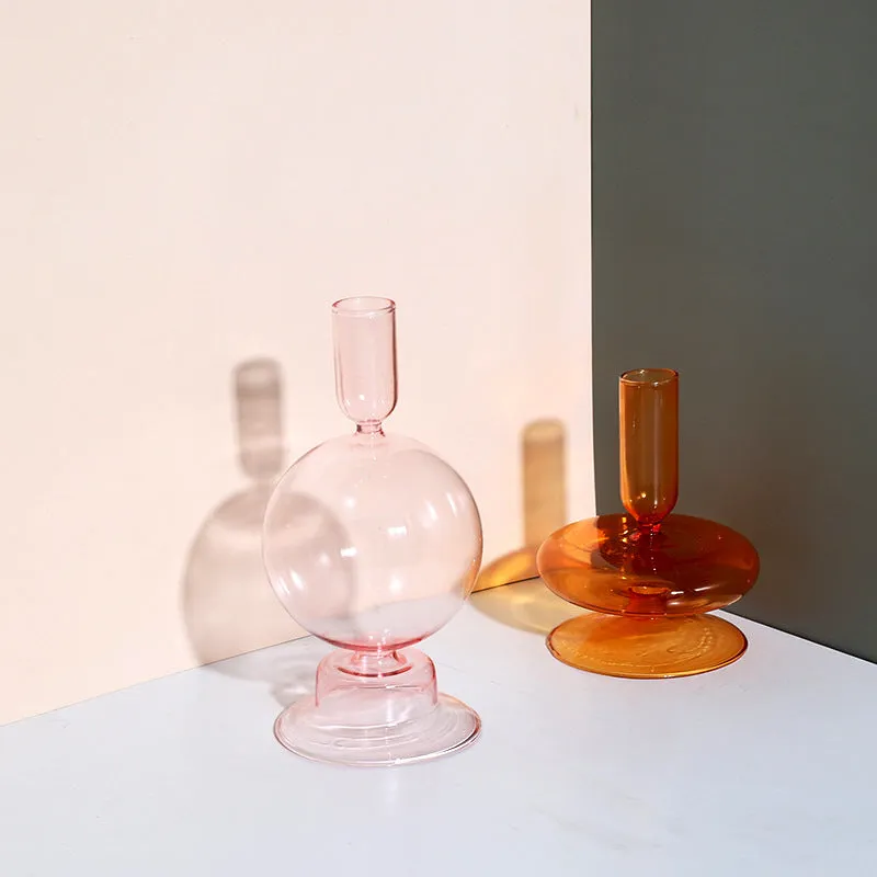 Nordic Pastel Glass Candlestick Holders