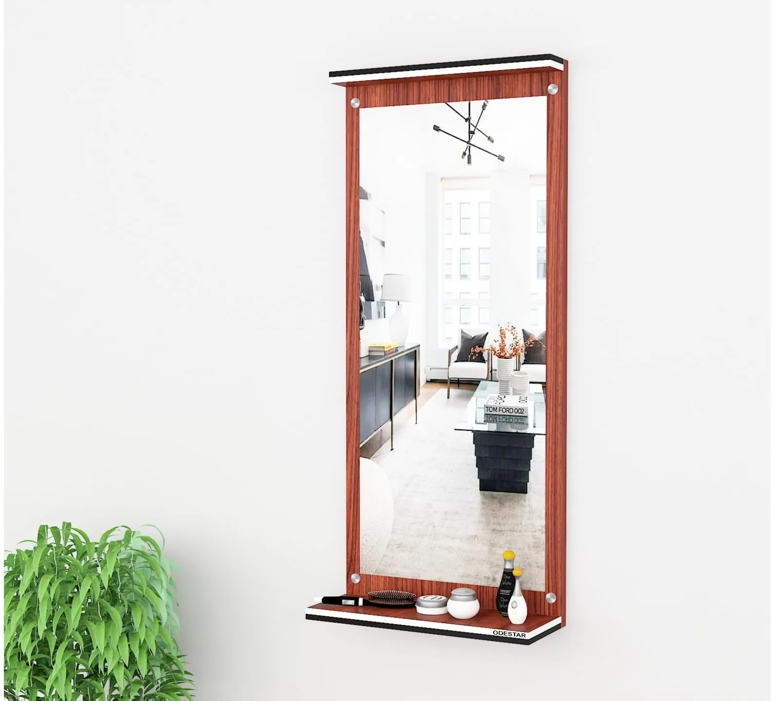 Odestar Wooden Hanging Wall Mirror 80 x 35 x 12 Cm for Living Room, Bedroom, Dressing table, Perfect for Any Room Enginering Wood (Particle Board) | BOAA | Rectangular Size Classic Walnut