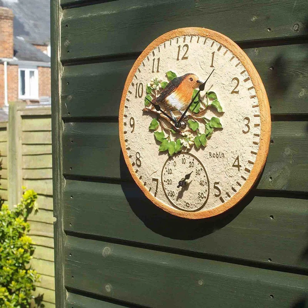 Outside In 12" Robin Wall Clock & Thermometer