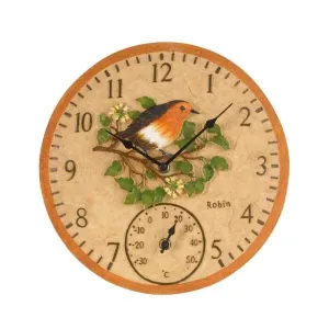 Outside In 12" Robin Wall Clock & Thermometer