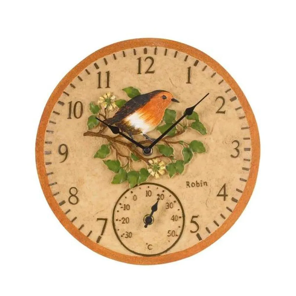 Outside In 12" Robin Wall Clock & Thermometer