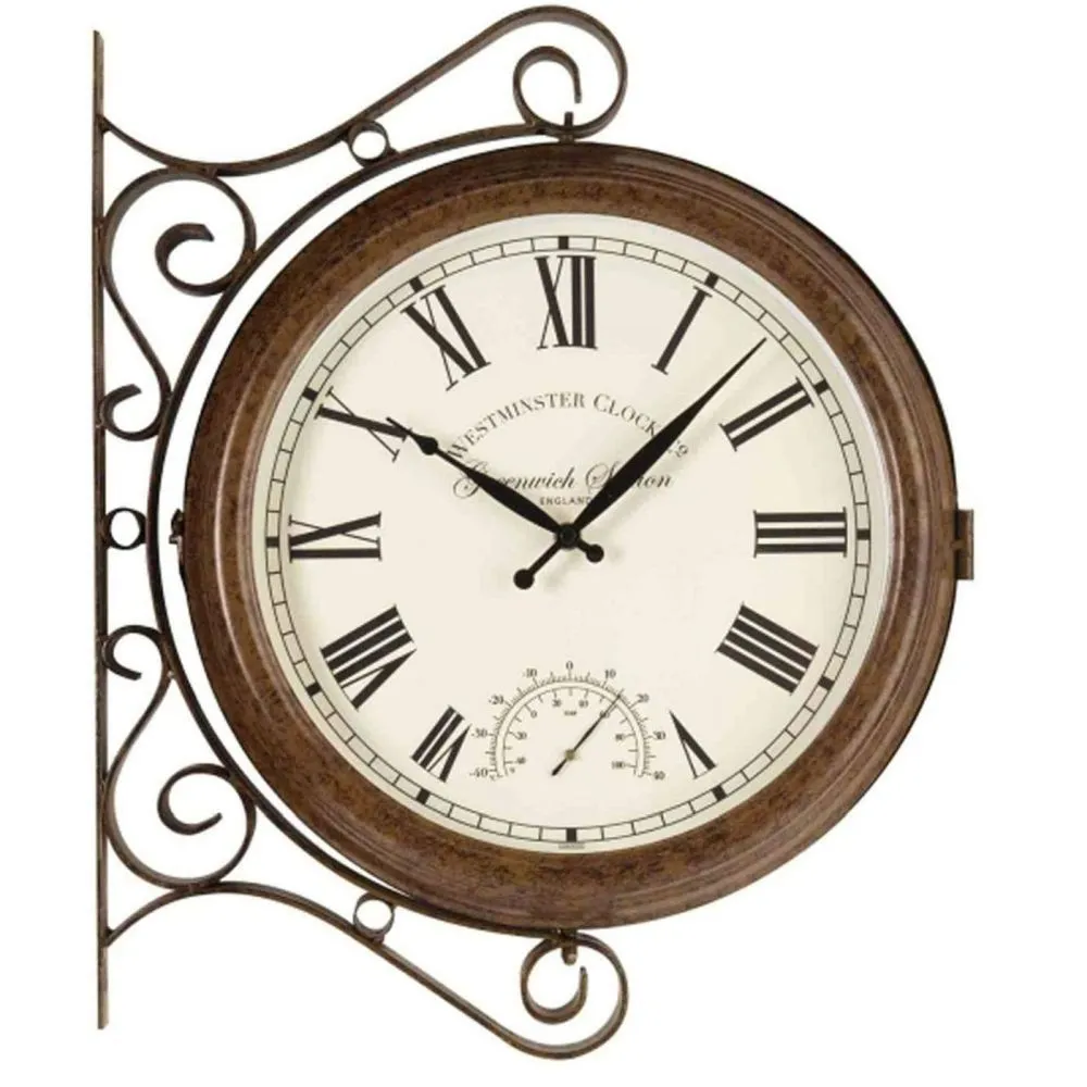 Outside In 15" Greenwich Station Wall Clock & Thermometer