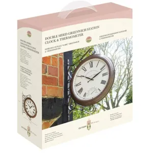 Outside In 15" Greenwich Station Wall Clock & Thermometer