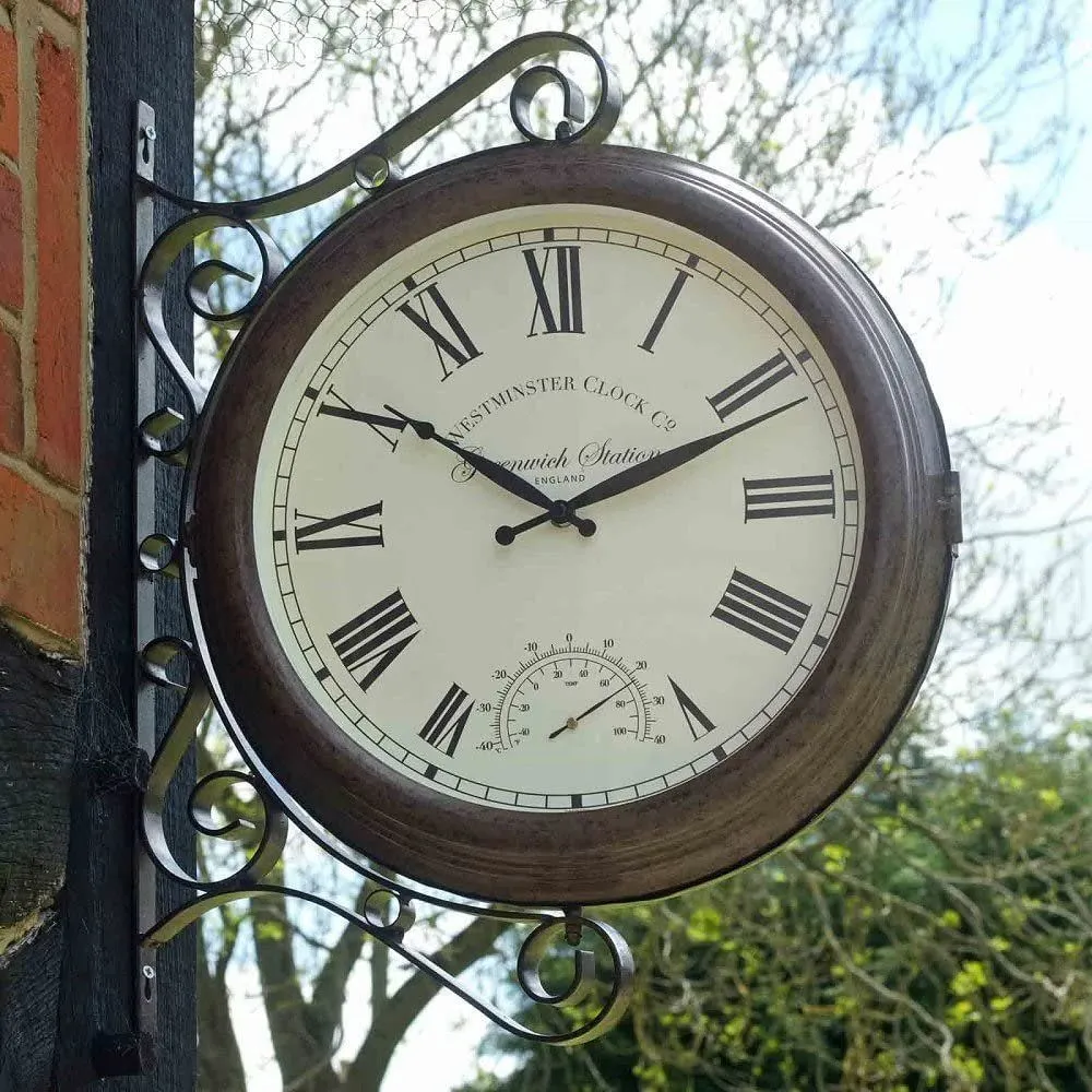 Outside In 15" Greenwich Station Wall Clock & Thermometer