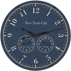 Oversized Time Zone Clock-Blue Timezone Wall Clock-Personalized Clock