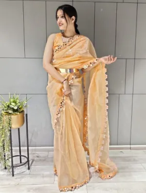 Peach Mirrorwork 1 Minute Saree Ready to wear sari