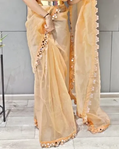 Peach Mirrorwork 1 Minute Saree Ready to wear sari