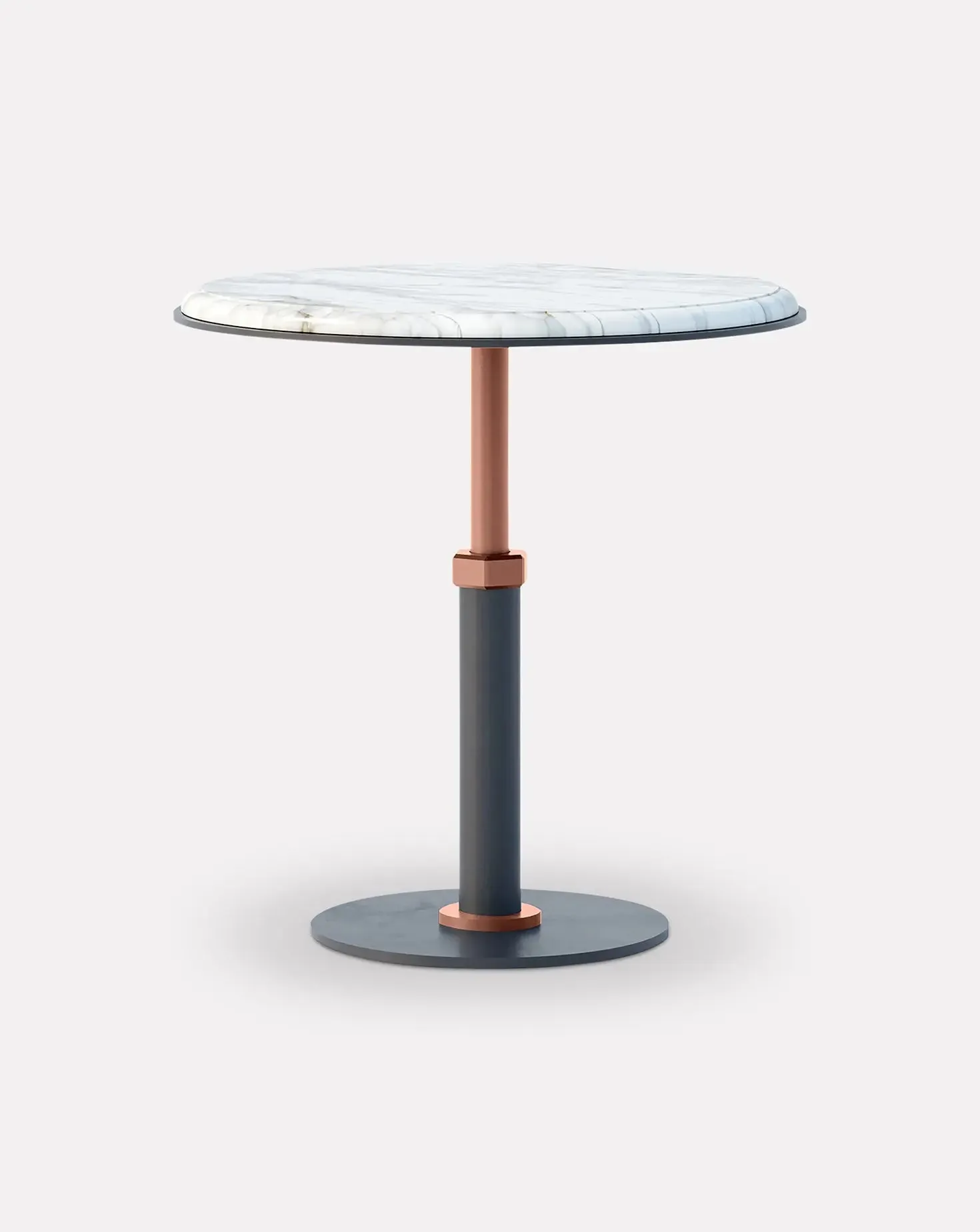 Pedestal Bianco and Copper Round Side Table