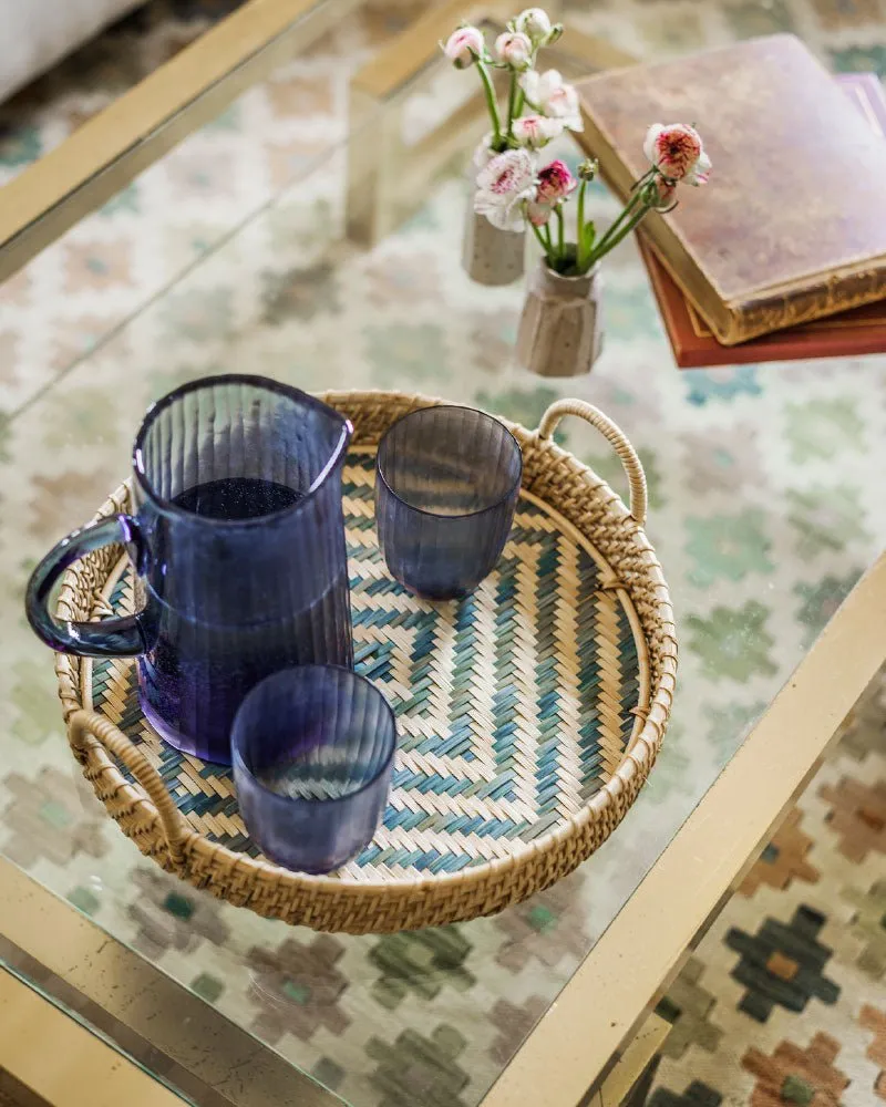 Pencil Cut Glass Jug - Blue