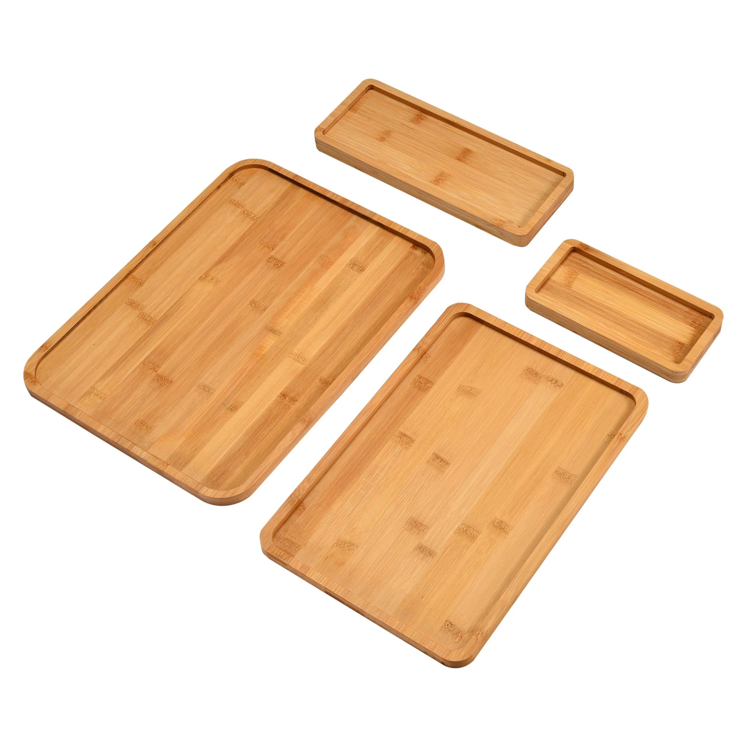 Prosumers Choice Bamboo Serving Tray - Set Of 4 Wooden Tea Tray - 16x12-Inch