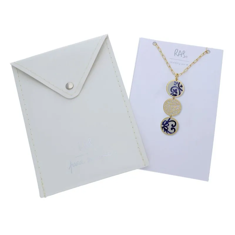 RAS Porcelana Azul Gold Short Pendant Necklace