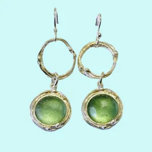 Roman glass earrings. Designer Sterling silver earrings  with roman glass