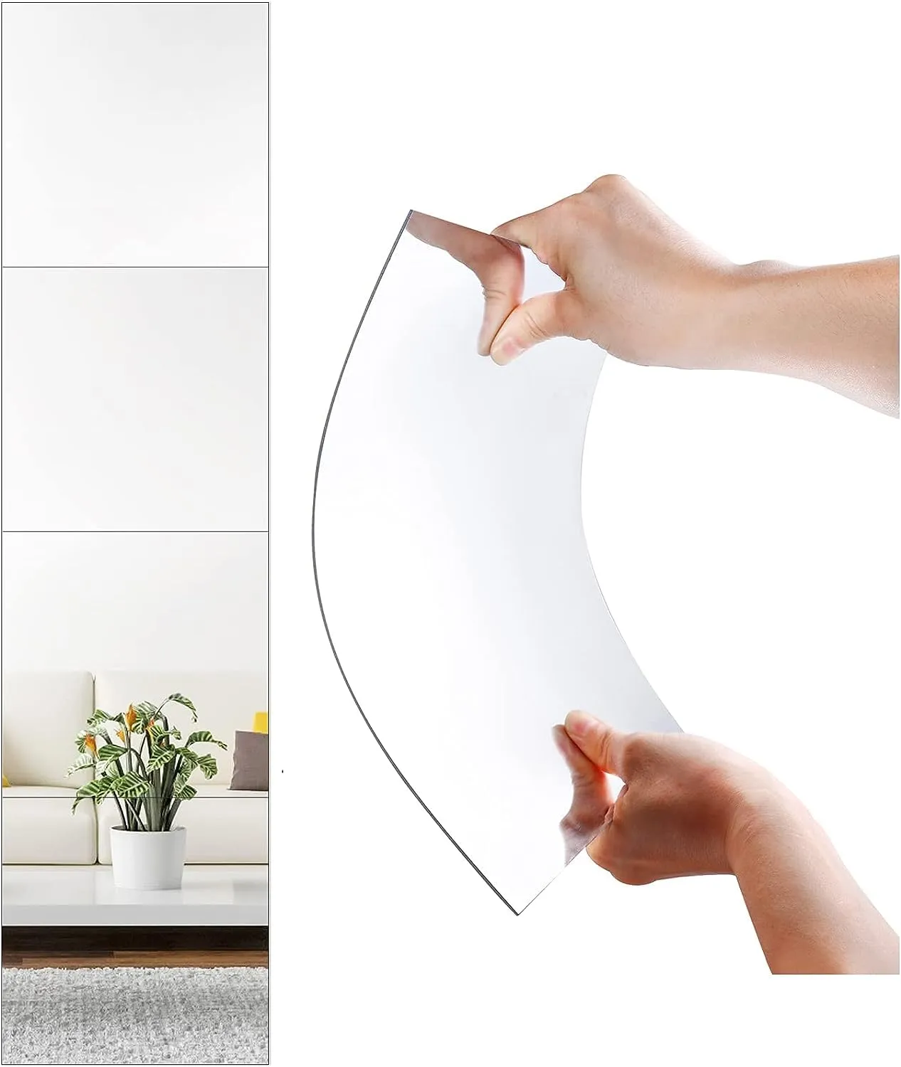 SAHASTRA 12X12 Inches Flexible Plastic Square Shape Mirror Sheets Wall Stickers,Acryic Wall Mirror Sticker Pack Of 4 Only For Decorative Purpose Not Real Mirror, Ivory