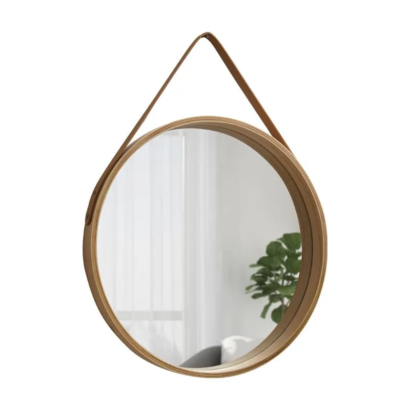 SATYAM KRAFT 1 Pc Round Wall Mirror With Leather Handle Hanging Frame For Home Decor, Deepawali, with Hook for Hanging in bathroom, living room decoration items,Diwali, bedroom, office decor (Model 7)