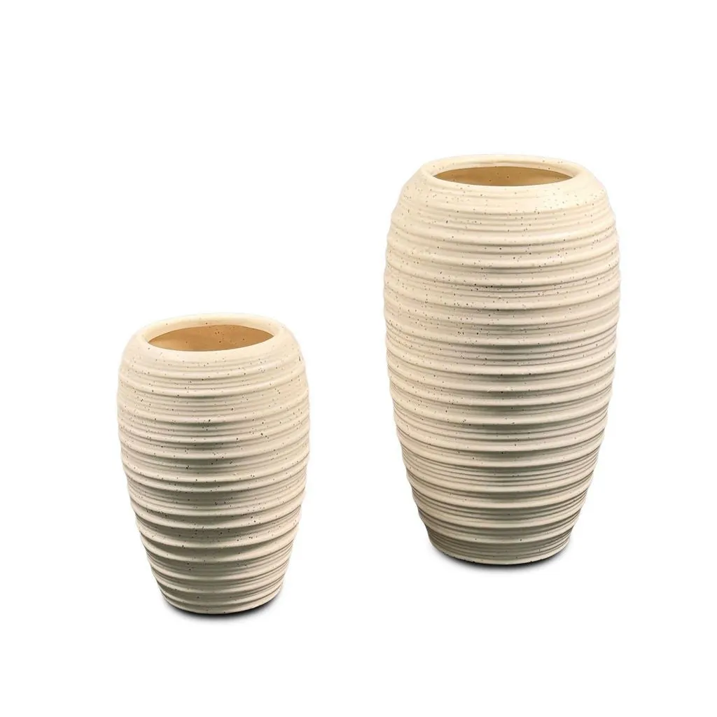 Set of 2 Speckled Cream Vases | Ceramic Vase | Textured Vase | Design Vase | Tan Ceramic Vessel