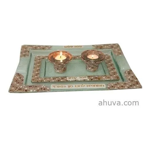 Shabbat & Candle Holder Tray Set