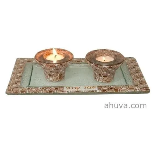 Shabbat & Candle Holder Tray Set