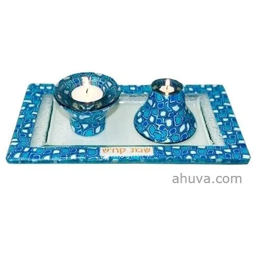 Shabbat & Candle Holder Tray Set