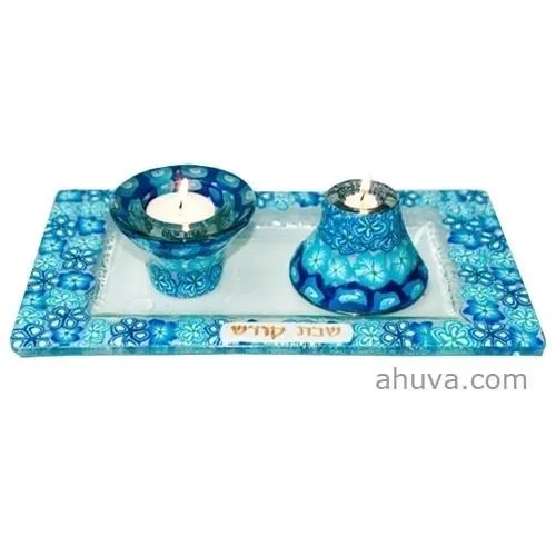 Shabbat & Candle Holder Tray Set