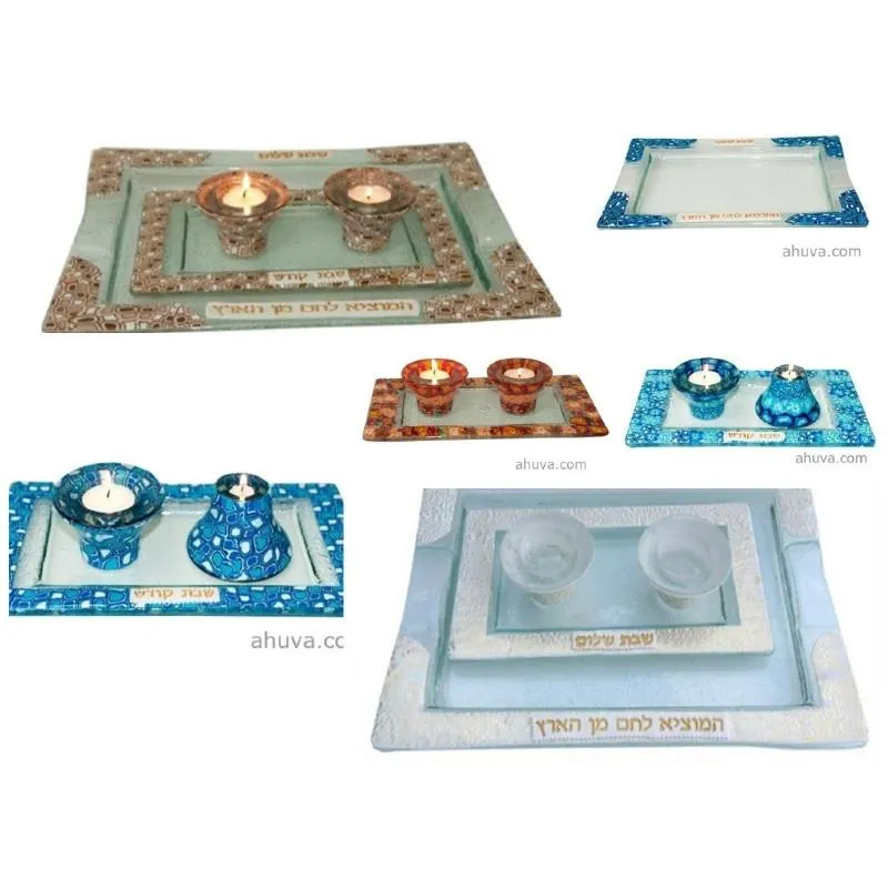 Shabbat & Candle Holder Tray Set