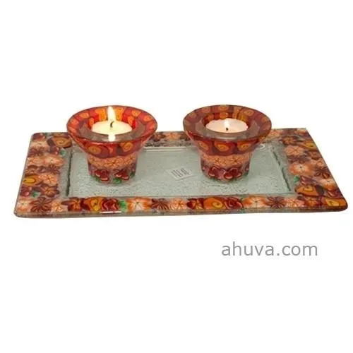 Shabbat & Candle Holder Tray Set