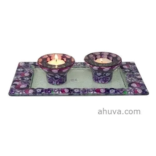 Shabbat & Candle Holder Tray Set