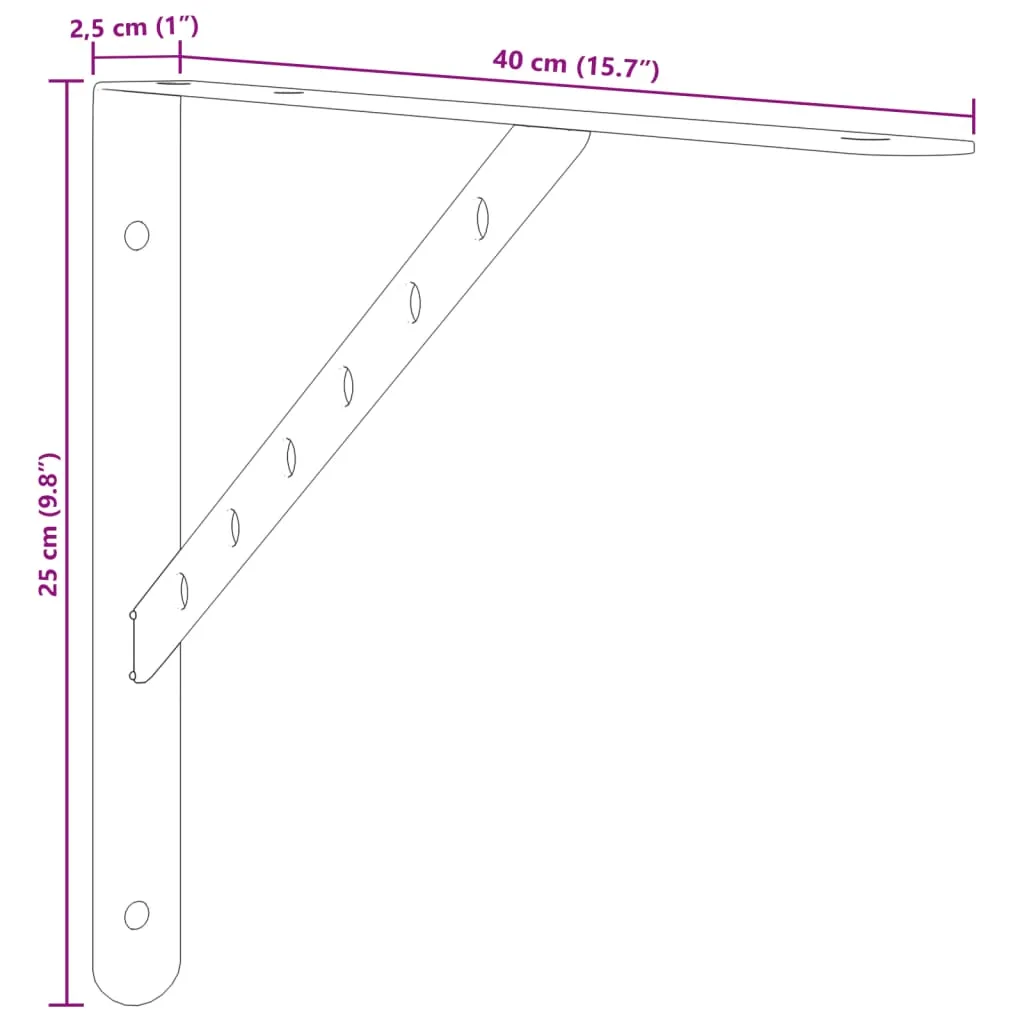 Shelf Brackets 4 pcs 40x2.5x25 cm Black Stainless Steel