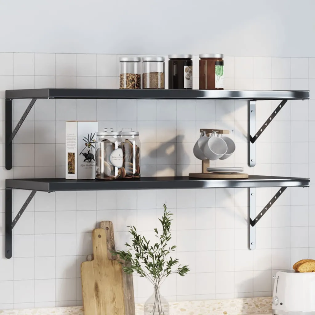 Shelf Brackets 4 pcs 40x2.5x25 cm Black Stainless Steel