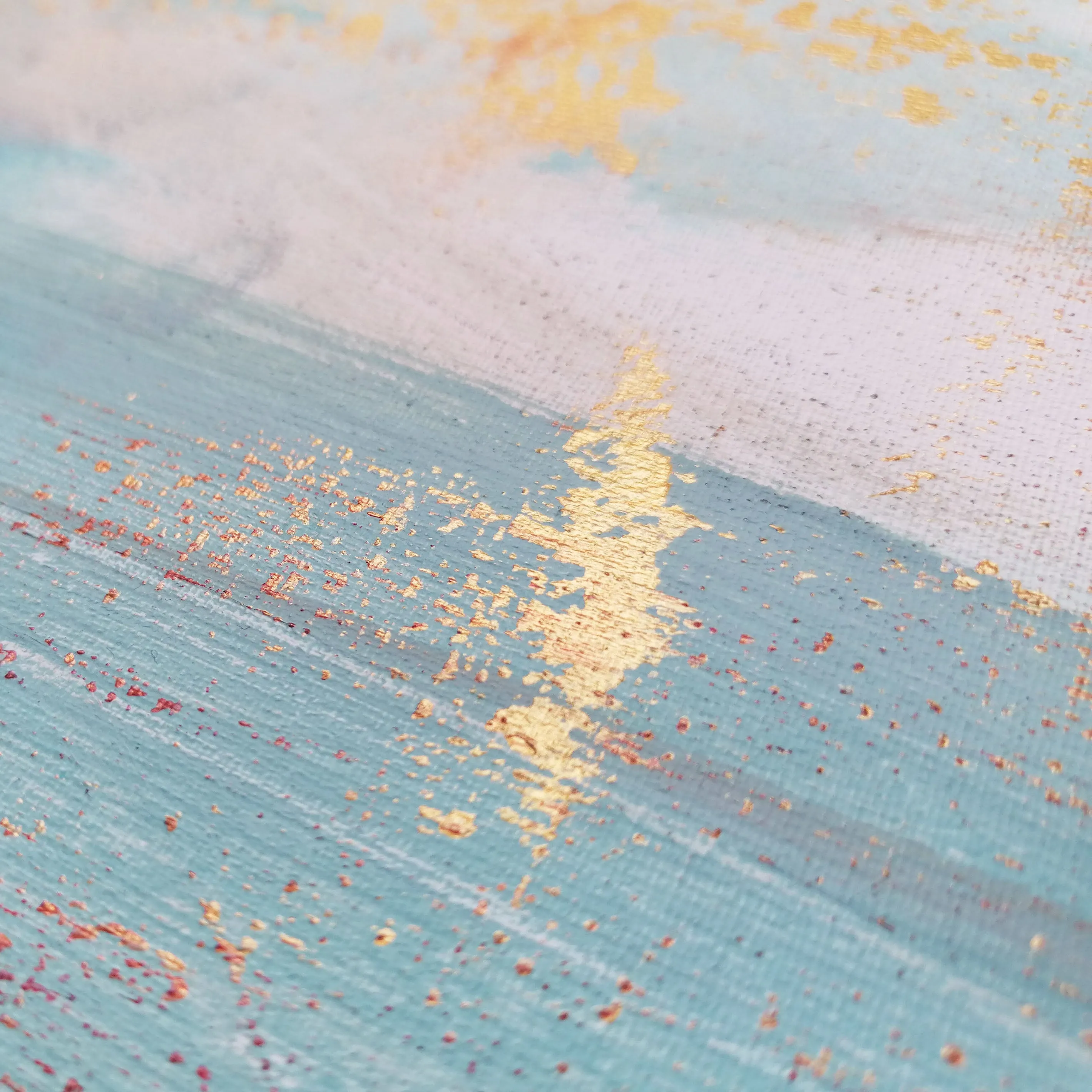 Sky blue & gold abstract painting 36  x 28 inches - ready to ship