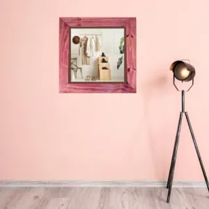 Square Shaped Maroon Wooden Mirror Handmade Wall Mounted Mirror with Antique Frame Square Wooden Wall Mirror for Living Room Home Mirror for Wall Decoration, Framed 24'' inches