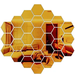 StarLaser 10 Pieces Hexagon Golden Decorative Mirror Sticker for Wall | Acrylic Mirror Wall Decor Sticker | Hexagonal Wall Stickers for Hall, Bedroom, Kitchen, Home & Offices