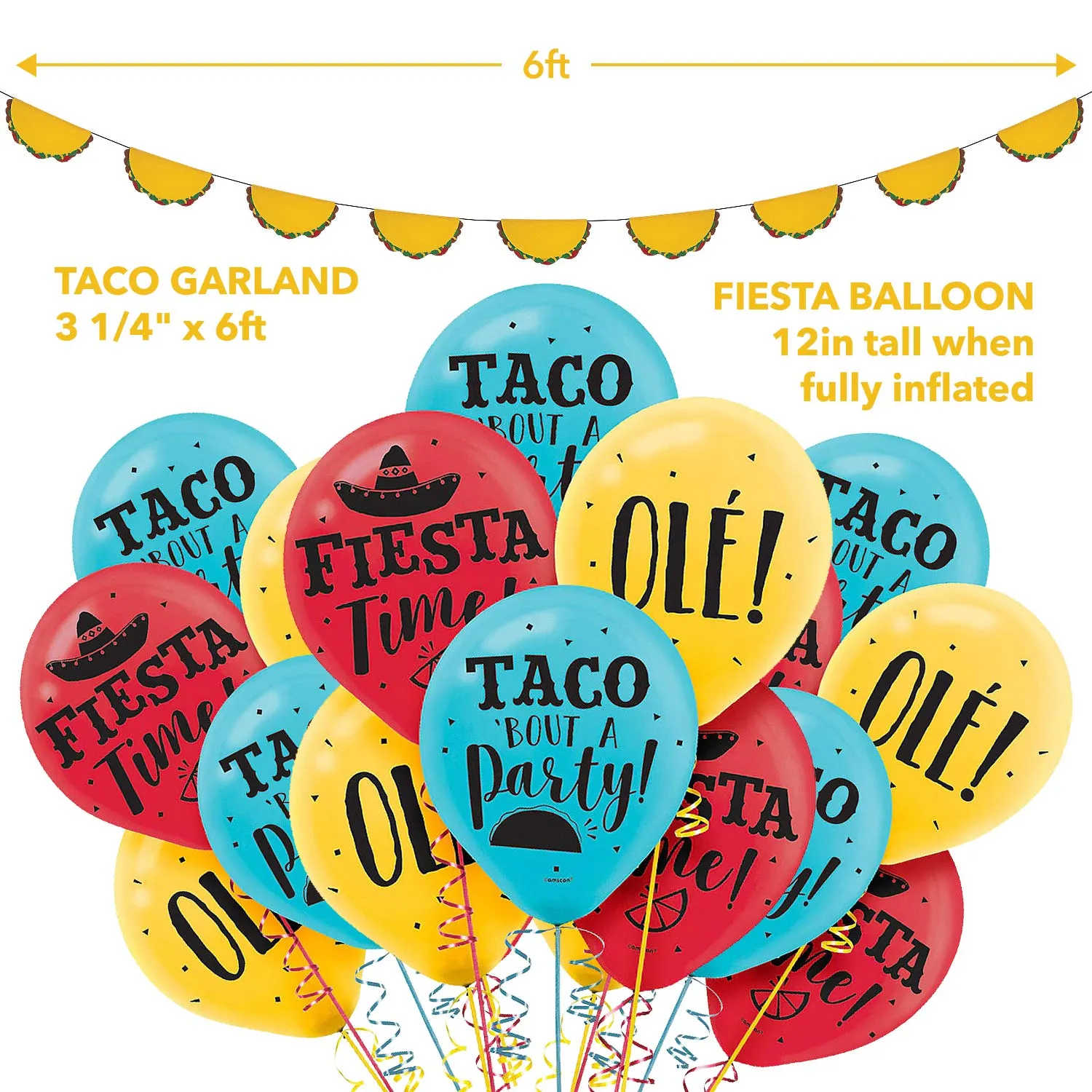 Taco Garland and Balloon Set for Mexican Theme Fiesta, Cinco de Mayo Party Decorations