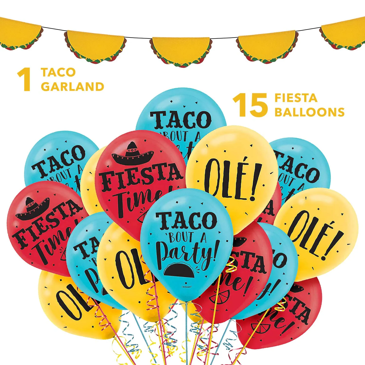 Taco Garland and Balloon Set for Mexican Theme Fiesta, Cinco de Mayo Party Decorations