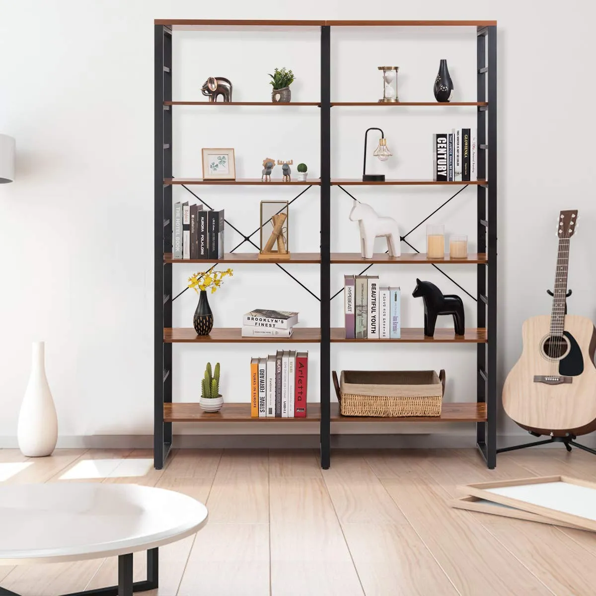 Tangkula Bookshelves and Bookcases, 80 Inch Double Wide 6 Tier Bookshelf (60" L x 13.5" W x 80" H)