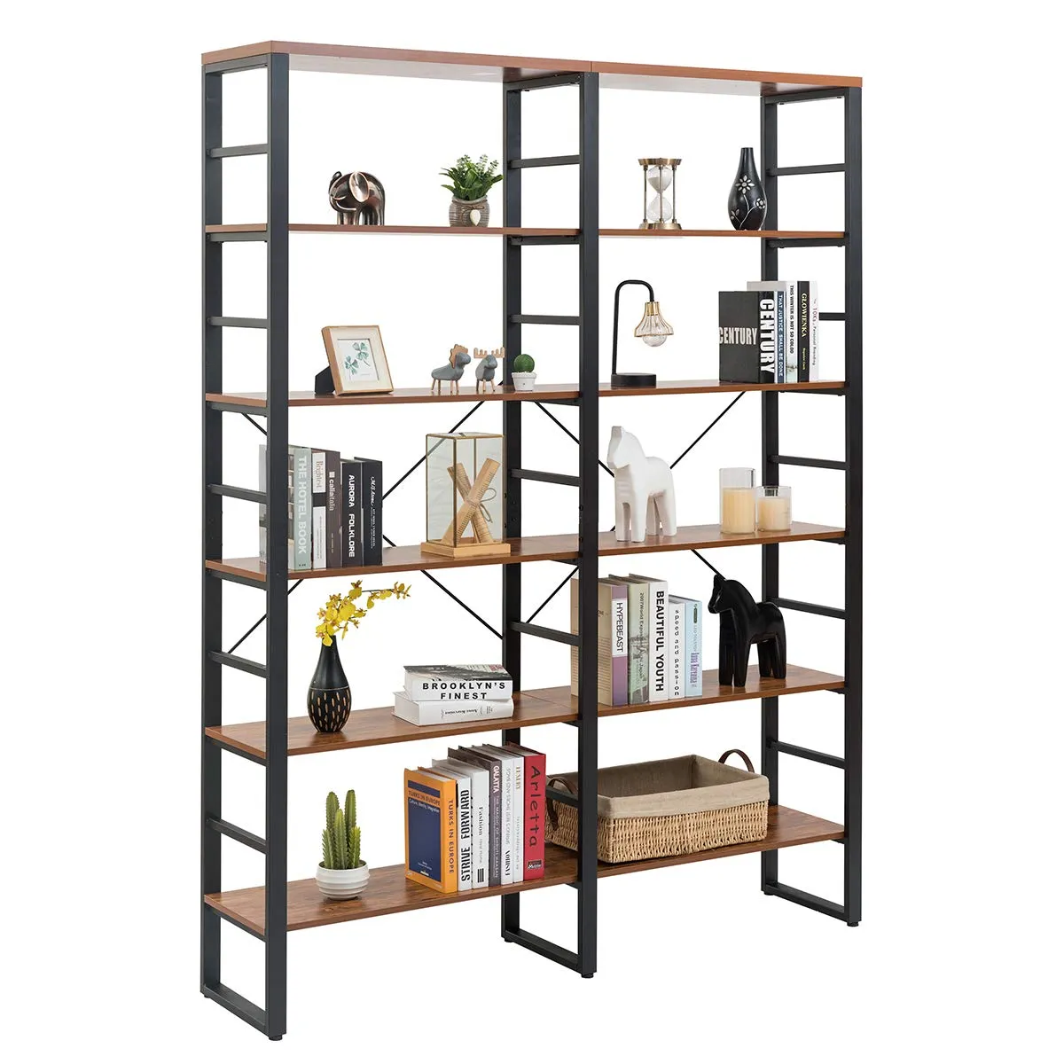 Tangkula Bookshelves and Bookcases, 80 Inch Double Wide 6 Tier Bookshelf (60" L x 13.5" W x 80" H)