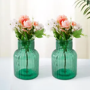 The Better Home Glass Vase for Home Decor (2Pcs- 20cm) |Center Table Decorative Items| Flower Vases For Home Decor| Dining Table Decorative Items| Transparent Flower Vase For Living Room, Office,Green