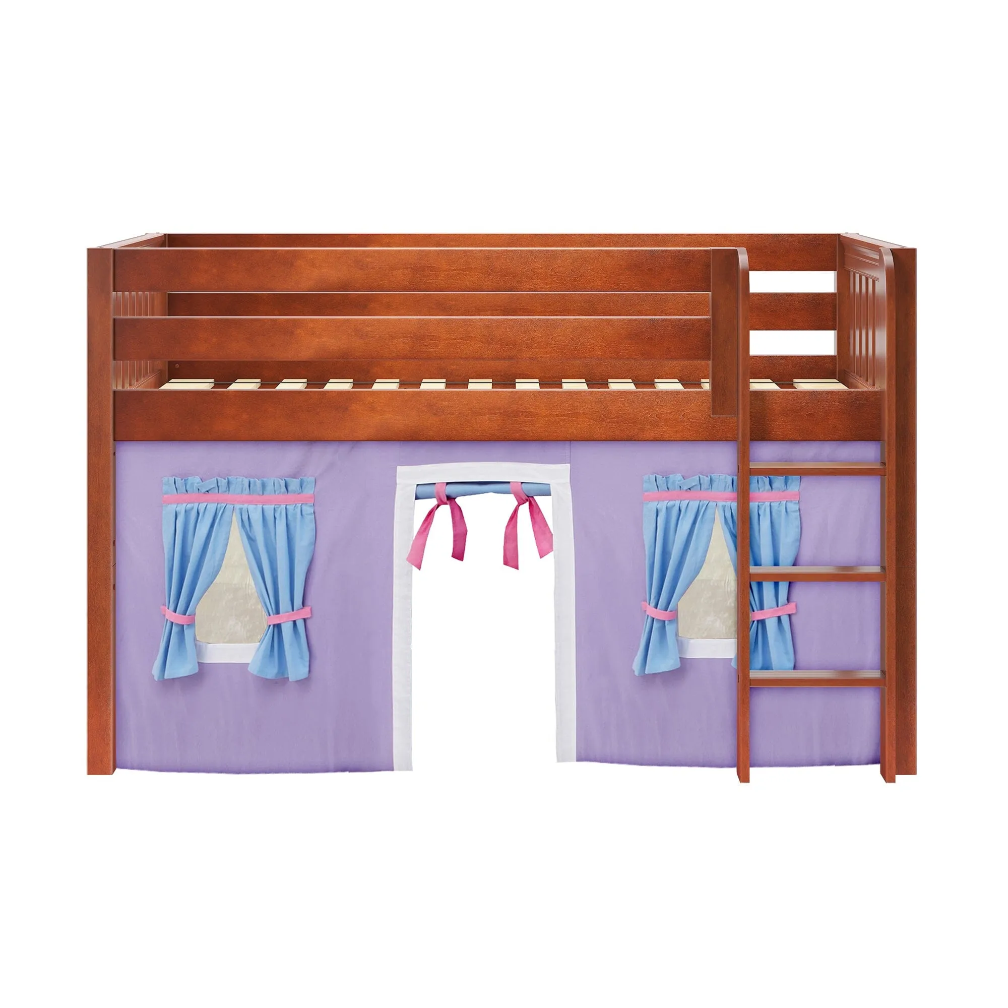 Twin Low Loft Bed with Straight Ladder and Underbed Curtain