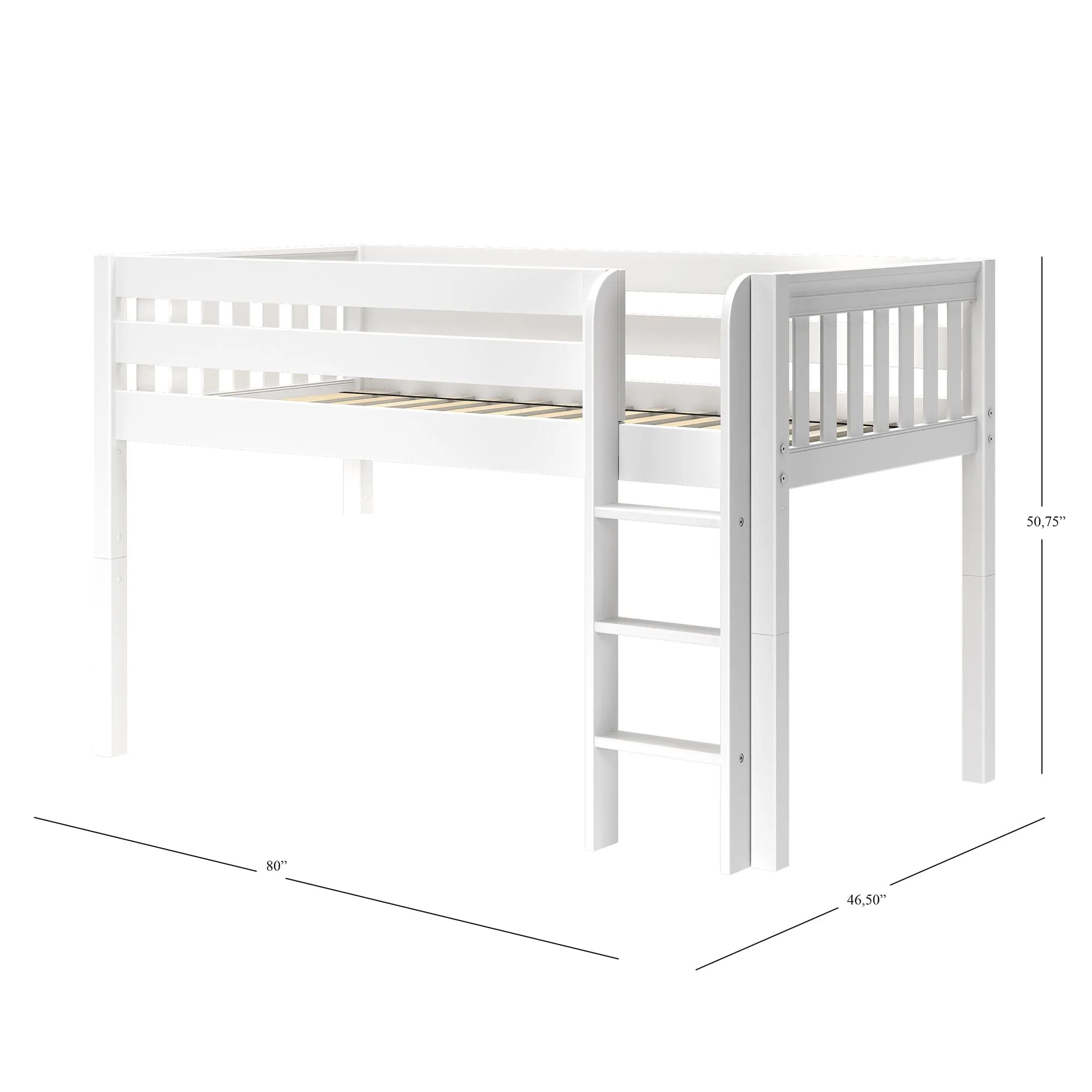 Twin Low Loft Bed with Straight Ladder and Underbed Curtain