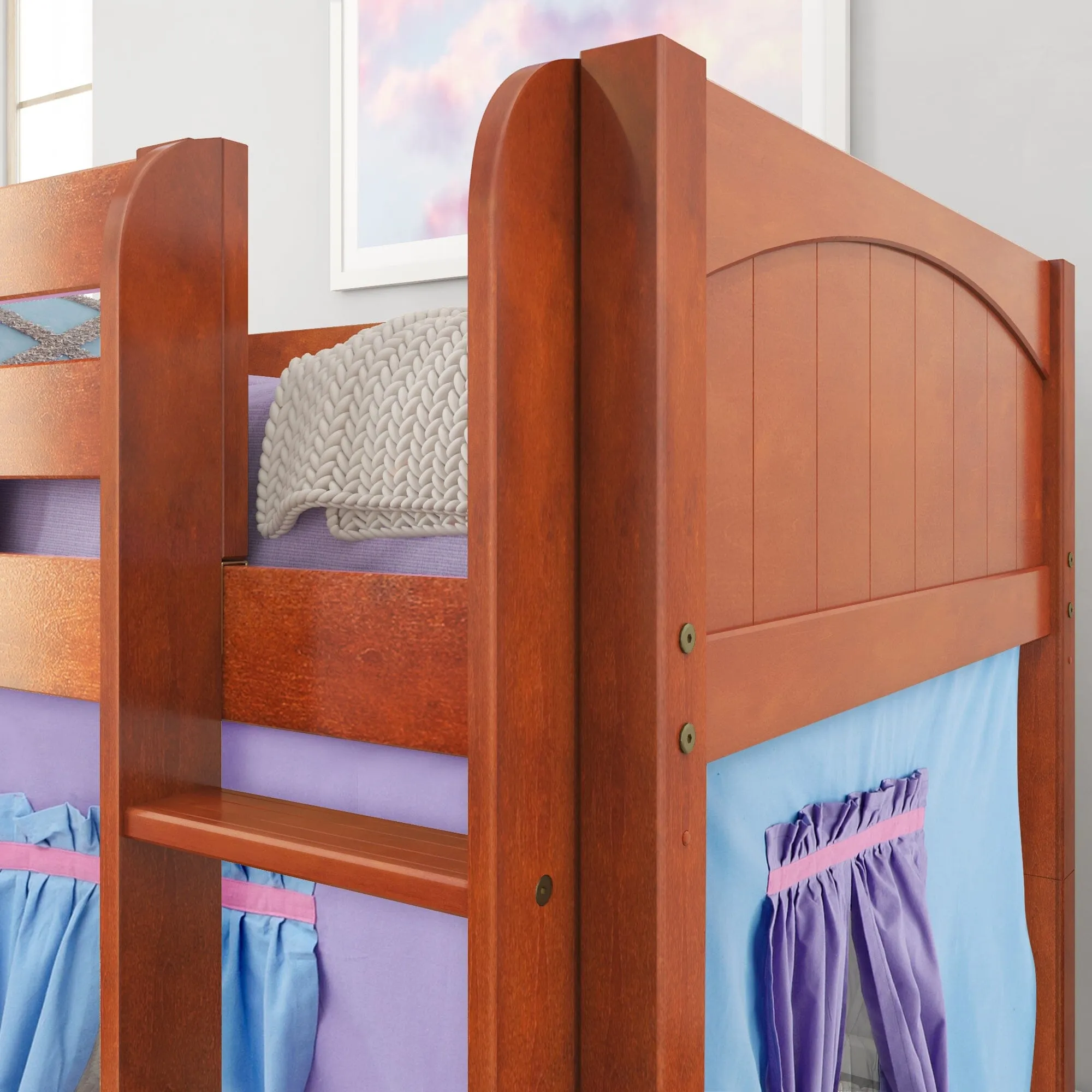 Twin Low Loft Bed with Straight Ladder and Underbed Curtain