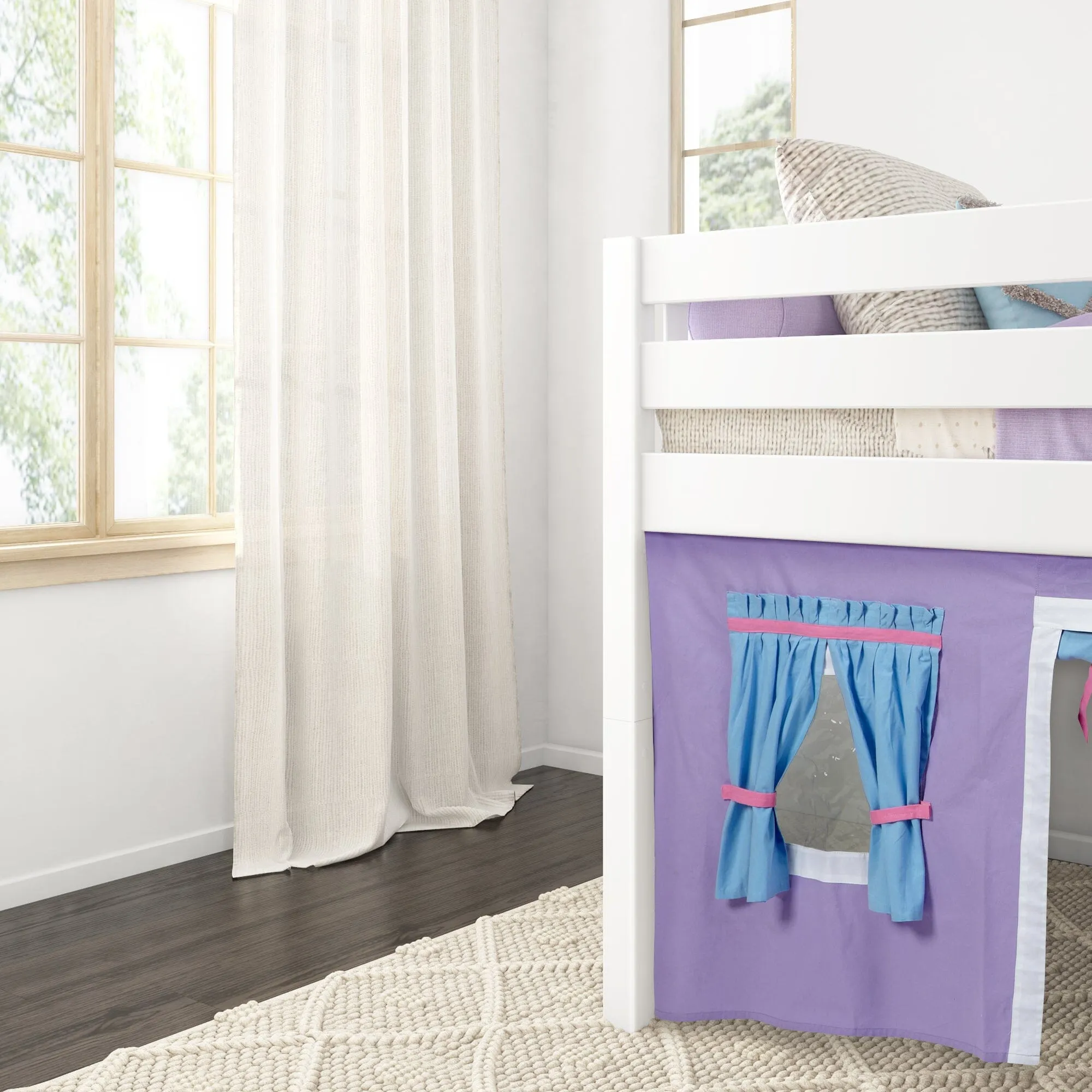 Twin Low Loft Bed with Straight Ladder and Underbed Curtain