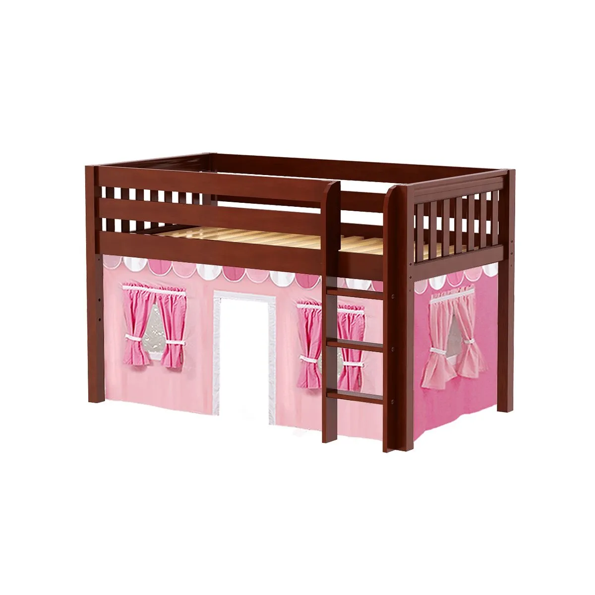 Twin Low Loft Bed with Straight Ladder and Underbed Curtain