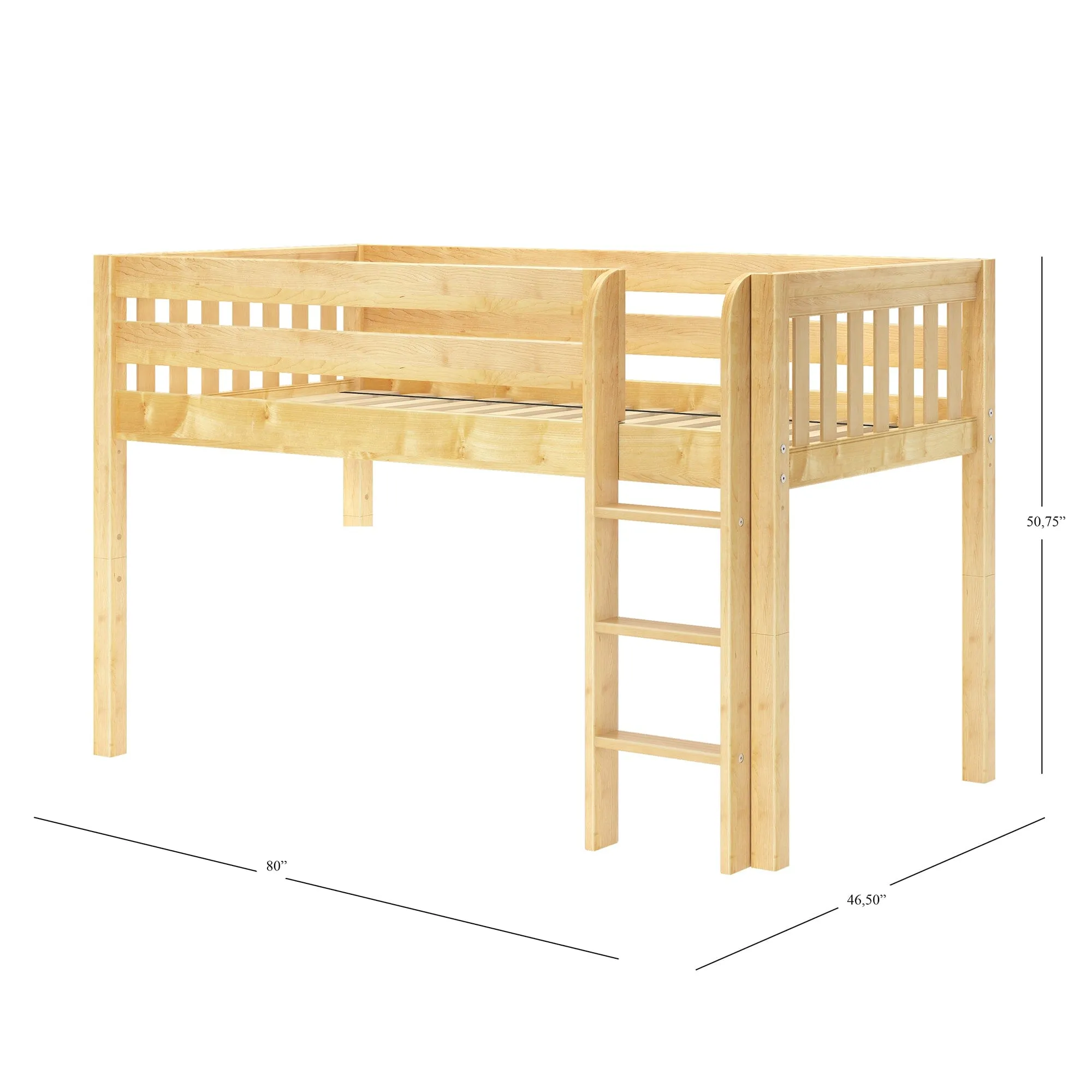 Twin Low Loft Bed with Straight Ladder and Underbed Curtain