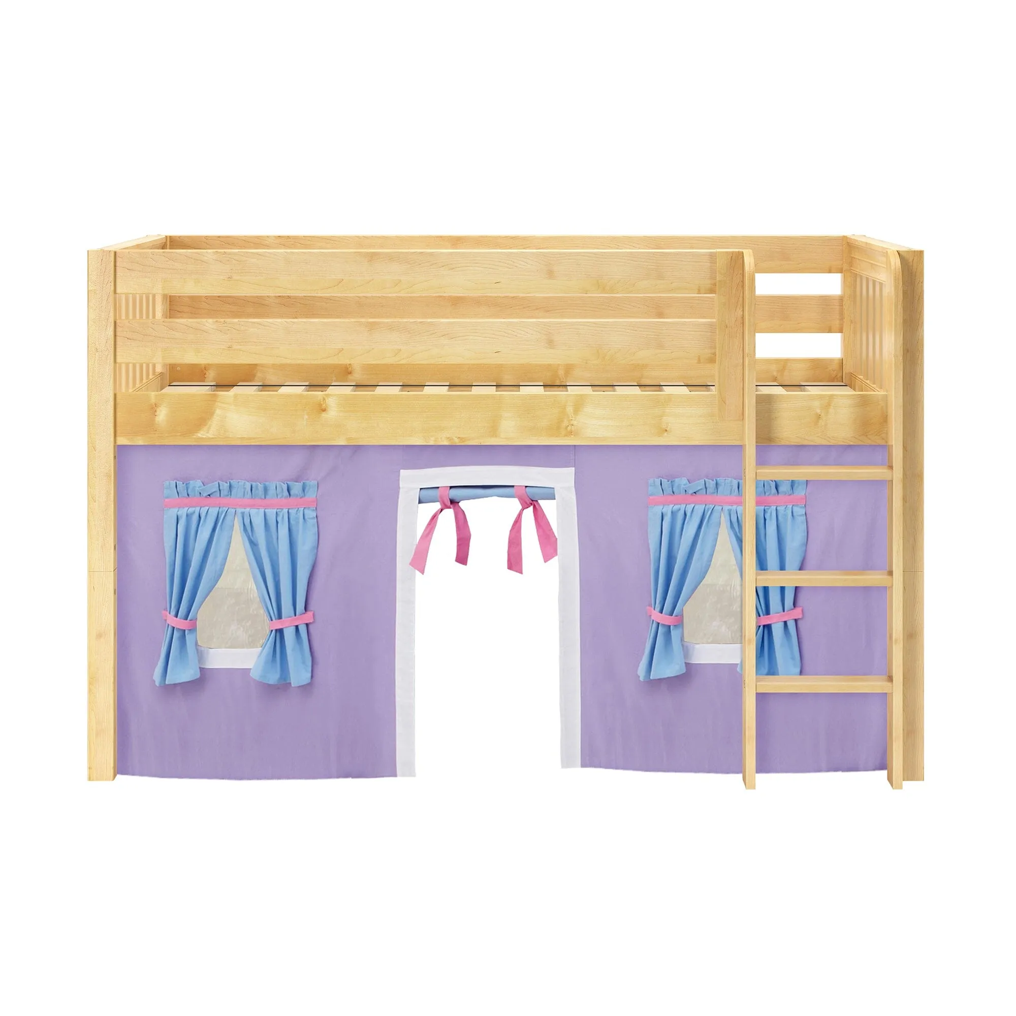 Twin Low Loft Bed with Straight Ladder and Underbed Curtain