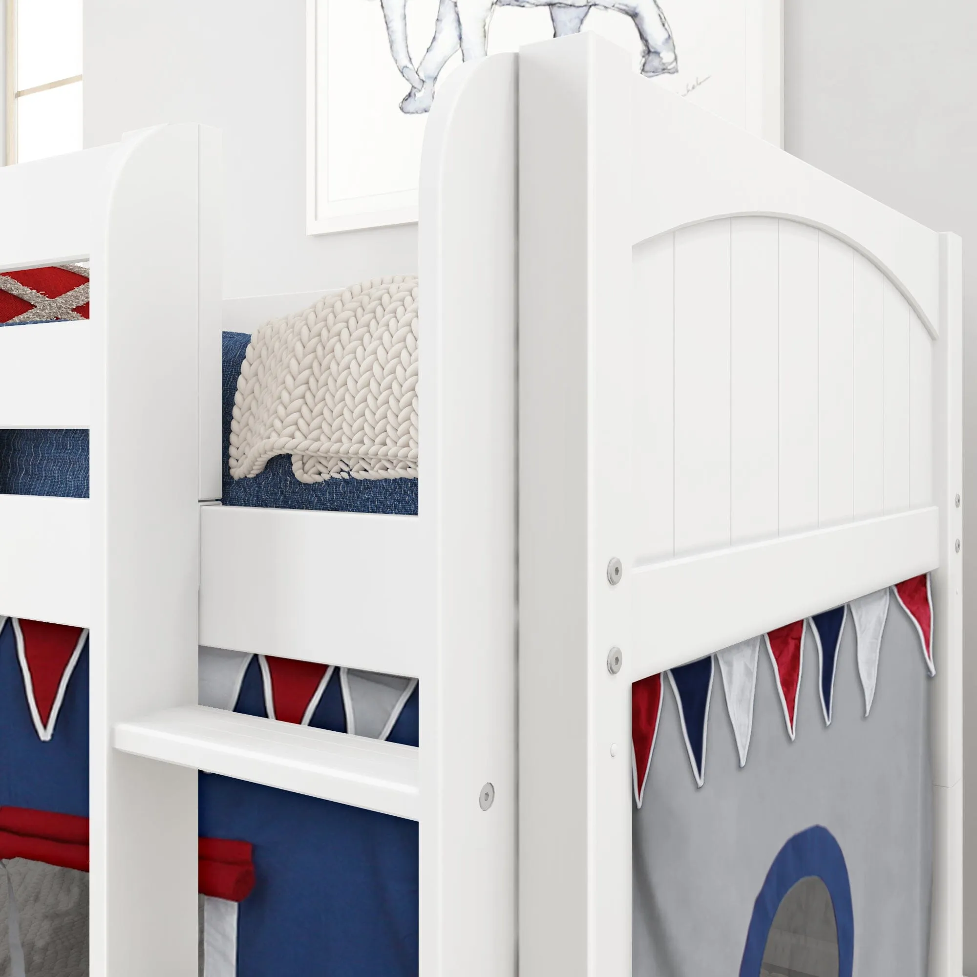 Twin Low Loft Bed with Straight Ladder and Underbed Curtain