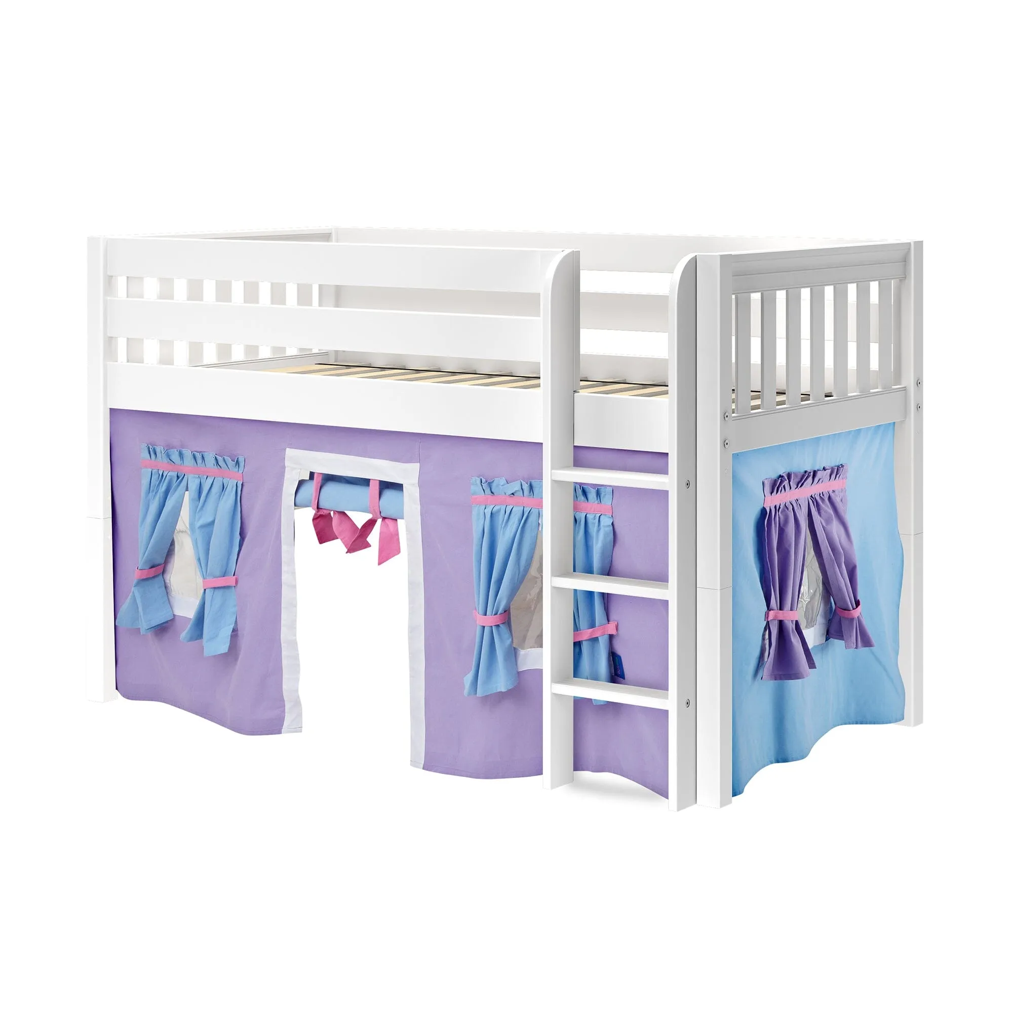 Twin Low Loft Bed with Straight Ladder and Underbed Curtain