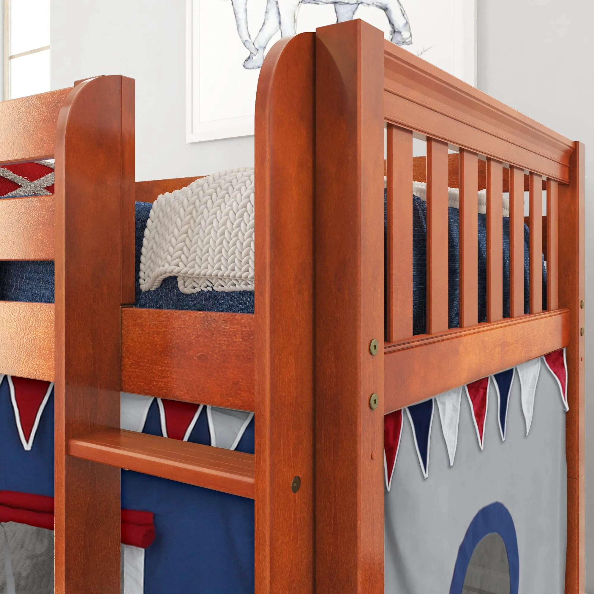 Twin Low Loft Bed with Straight Ladder and Underbed Curtain