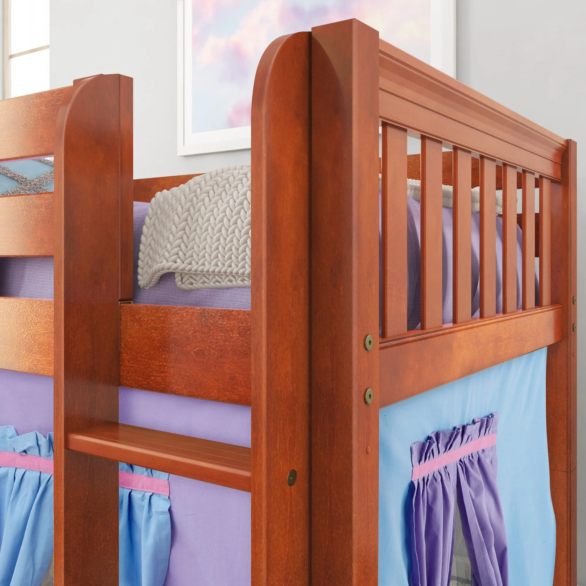 Twin Low Loft Bed with Straight Ladder and Underbed Curtain