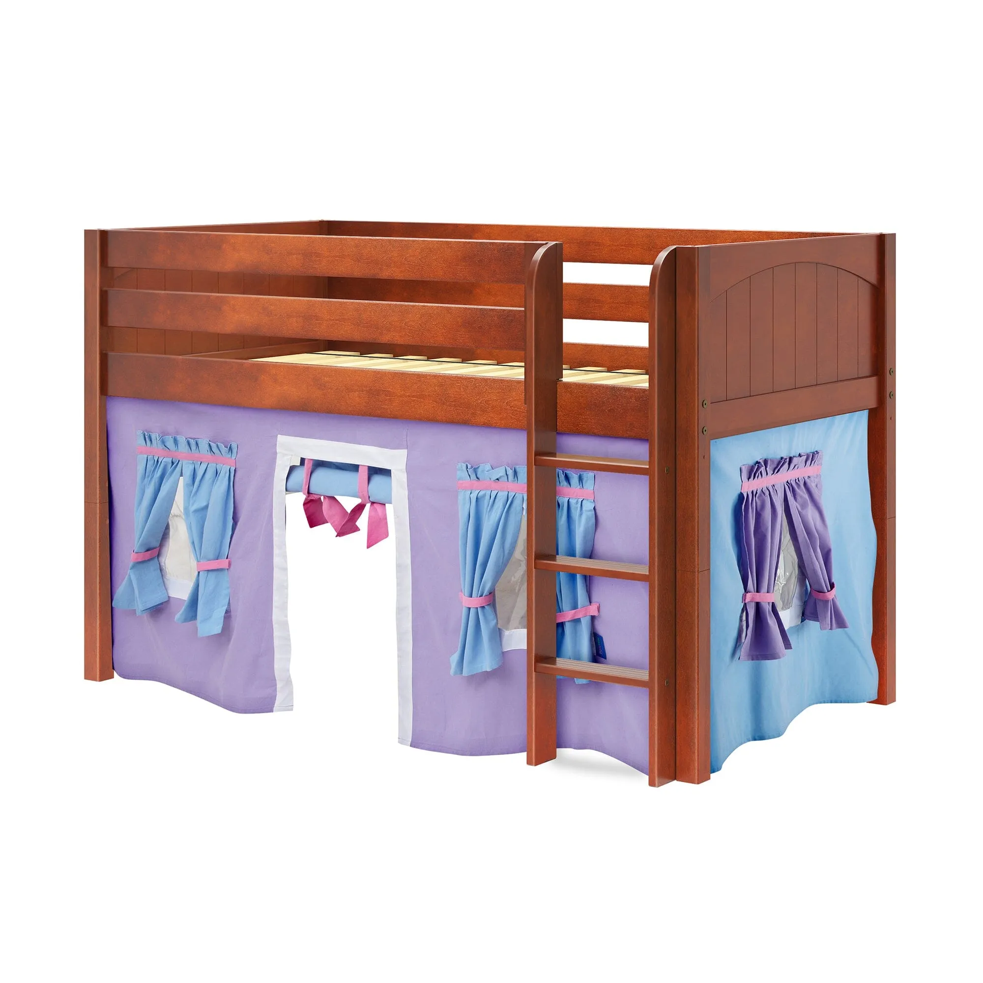 Twin Low Loft Bed with Straight Ladder and Underbed Curtain