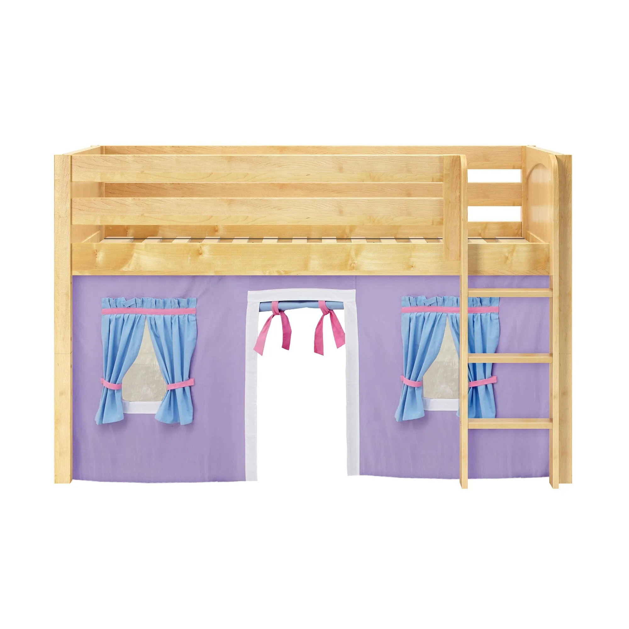 Twin Low Loft Bed with Straight Ladder and Underbed Curtain